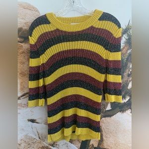 Fabulous lurex metallic shiny mustard navy and maroon striped sweater Nordstroms